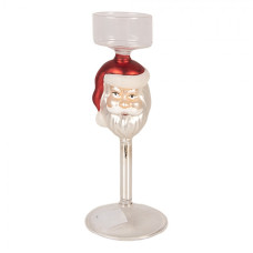 Průhledný skleněný svícen na čajovou svíčku Santa Claus – 7x20 cm