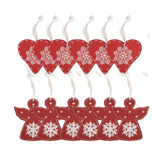 Sada 12 červených dřevěných vánočních ozdob srdce – 13x13 cm