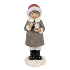 Šedá polyresinová vánoční figurka dítě – 14 cm