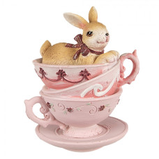 Hnědo-růžová polyresinová figurka králík – 10 cm