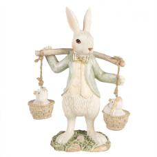 Bílo-zelená polyresinová figurka králík – 17 cm