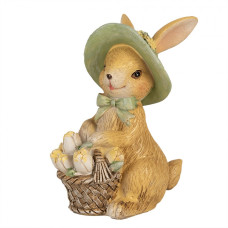 Hnědo-zelená polyresinová figurka králík – 11 cm