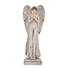 Bílo-šedá plastová dekorativní figurka anděl – 23 cm