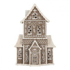 Hnědá plastová perníková chaloupka s LED světlem – 23x11x33 cm