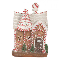 Hnědá plastová perníková chaloupka s LED světlem – 16x12x23 cm
