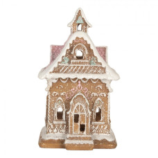 Hnědá plastová perníková chaloupka s LED světlem – 9x10x15 cm