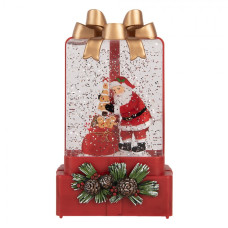 Červená plastová vánoční dekorace dárek s LED světlem a hudbou – 10x6x18 cm