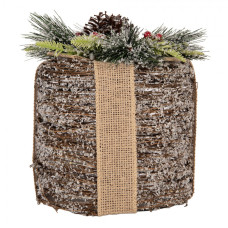 Hnědá ratanová vánoční dekorace dárek s LED světlem – 25x30 cm