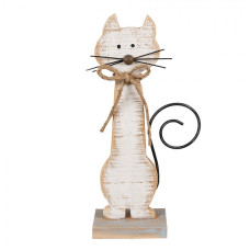 Bílá dřevěná dekorativní figurka kočka – 38 cm