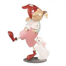 Růžová kovová dekorativní figurka skřítek – 55 cm