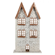 Šedý kovový svícen na čajovou svíčku domeček – 30x13x54 cm