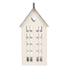 Bílá kovová dekorativní figurka domeček – 7x5x15 cm