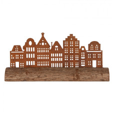 Hnědá kovová dekorativní figurka domeček – 25x5x8 cm