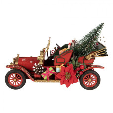 Červená kovová vánoční dekorace auto – 25x10x17 cm