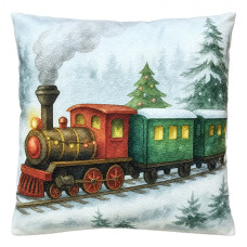 Modrý dekorativní polštář vláček – 45x45 cm