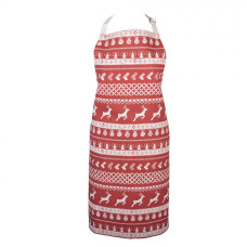 Červená bavlněná kuchyňská zástěra s jelenem Nordic Christmas – 70x85 cm