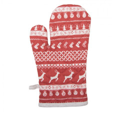 Červená bavlněná kuchyňská chňapka s jelenem Nordic Christmas – 16x30 cm