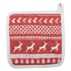 Červená bavlněná podložka pod hrnec s jelenem Nordic Christmas – 20x20 cm