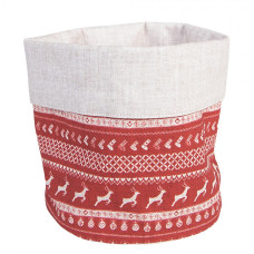 Červený bavlněný košík na pečivo s jelenem Nordic Christmas – 15x16 cm