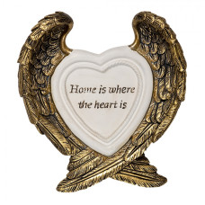 Dekorativní soška zlatých křídel s bílým srdcem – 12x3x13 cm