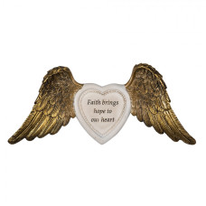 Závěsná dekorace bílé srdce se zlatými křídly – 24x2x10 cm