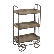 Hnědý kovový dřevěný retro vozík – 51x26x94 cm