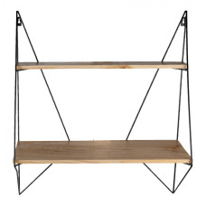 Nástěnný kovový stojan s dřevěnými policemi – 60x20x70 cm