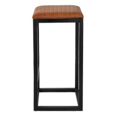 Černá kovová barová stolička s koženým sedákem Leron – 31x31x66 cm