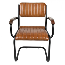 Hnědá kožená jídelní židle s područkami Roos – 62x60x86 cm