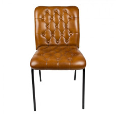 Hnědá kožená jídelní židle kovové nohy Mees – 47x60x90 cm
