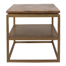 Bronzový antik kovový odkládací stůl s dřevěnou deskou Tromp – 51x51x49 cm