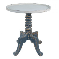 Bílo -modrý antik dřevěný kulatý jídelní stůl Maximillia – 70x77 cm