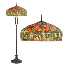 Stojací vitrážová lampa s tulipány Tiffany Bram – 56x165 cm
