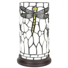 Bílá válcovitá stolní lampa Tiffany s vážkou DragonFly – 15x26 cm