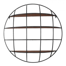 Černý kovový kulatý nástěnný stojan s dřevěnými poličkami – 91x20 cm