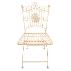 Béžovo-hnědá antik kovová skládací židle s ornamentem – 52x48x99 cm