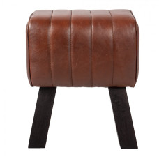 Hnědá kožená stolička / podnožka – 38x26x48 cm