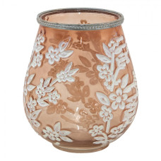 Béžovo-hnědý skleněný svícen na čajovou svíčku s květy Onfroi – 16x19 cm