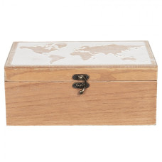 Hnědý dřevěný box s mapou světa na víku – 24x16x10 cm