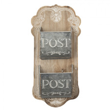 Hnědá dřevěná nástěnná dekorace s přihrádkami na poštu – 26x10x53 cm