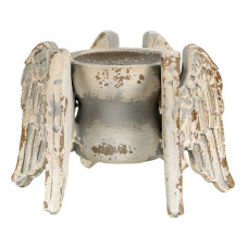 Vintage dřevěný svícen s andělskými křídly – 21x19x15 cm