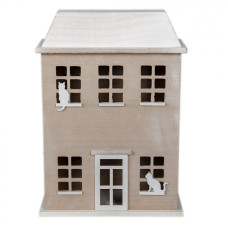 Dřevěný úložný box ve tvaru domku s kočky – 27x12x39 cm