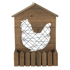 Dřevěný nástěnný dekorační držák na květiny se slepičkou – 32x12x40 cm