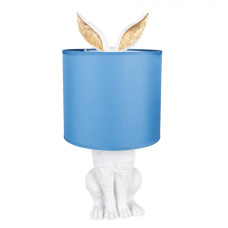 Bílá stolní lampa králík s modrým stínidlem Konijn