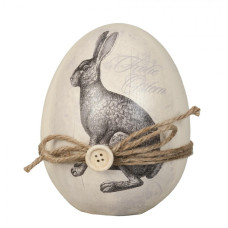 Dekorační vajíčko s motivem zajíce a mašličkou – 12x14 cm