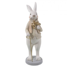Velikonoční dekorační soška králíka s hůlkou – 12x9x31 cm