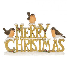 Zlatý dekorativní nápis Merry Christmas s ptáčky – 21x4x13 cm