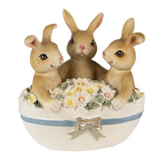 Velikonoční dekorace králíčci ve vajíčku s květy – 11x9x12 cm