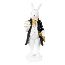 Velikonoční dekorace králík v kabátku držící vajíčko – 7x6x20 cm