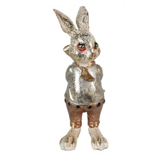 Dekorace socha králíček s bonbónkem a zlatou patinou – 6x7x14 cm